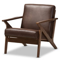 Baxton Studio Bianca Walnut Wood Dark Brown Distressed Faux Leather Lounge Chair 140-7544